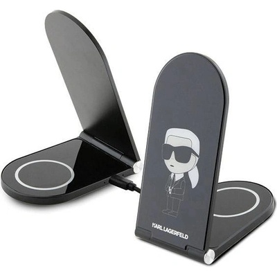 Karl Lagerfeld Karl Lagerfeld Ikonik MagSafe безжично зарядно за телефон, за кола, 15W, сгъваемо, 2в1, черен