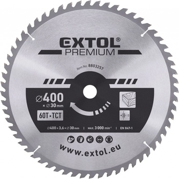 EXTOL PREMIUM pilový kotouč s SK plátky, 400x2,8x30mm, 60T, šířka SK plátků 3,8mm