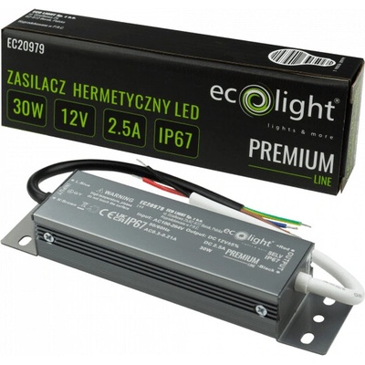 ECOLIGHT Hermetický LED zdroj 12V 30W IP67 voděodolný EC20979