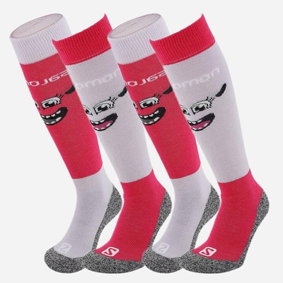 Salomon Lyžiarske merino ponožky JR Diablo Grey/Rose Ružová