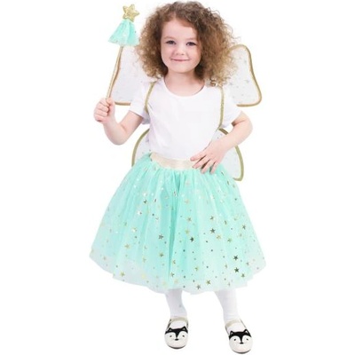 Rappa Детски костюм туту пола зелена фея с пръчка и крила e-obal