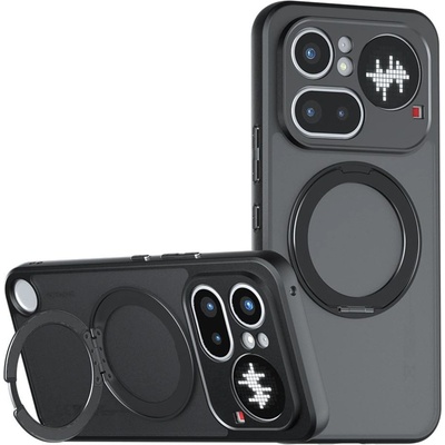 Nothing Магнитен Матов Калъф за Nothing Phone (4a) Pro - 360° стойка, 12 Airbag, N52 магнит, Прозрачно-черен
