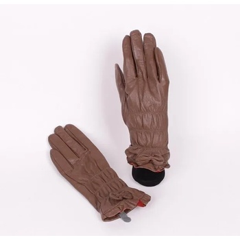 Image 1 of Дамски светлокафяви ръкавици от еко кожа с декорация панделка