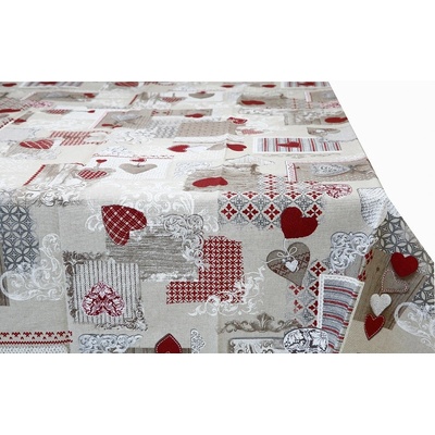 Made in Italy Obrus patchwork s červenými srdiečkami 90x90 cm