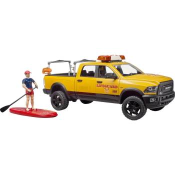 BRUDER Bruder RAM 2500 Power Wagon Life Guard модел, жълт/черен, с фигурка, сърф, звук и светлина (02506)