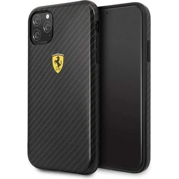 Ferrari On Track Carbon Effect Hard Case - поликарбонатов кейс с карбоново покритие за iPhone 11 Pro Max (черен)