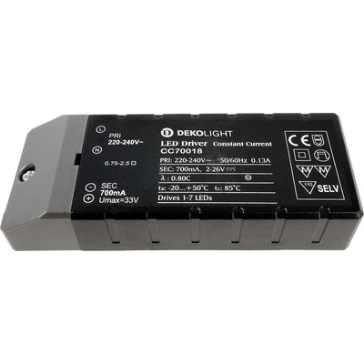 Dekolight KapegoLED napájení CC70018 konstantní proud 700 mA IP20 2-26V DC 18,00 W 180514