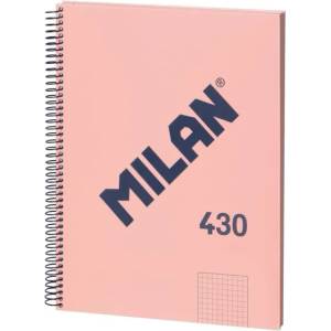 MILAN Тетрадка 1918, А4, малки квадратчета, твърда корица, със спирала, 80 листа, розова (57143E80P)