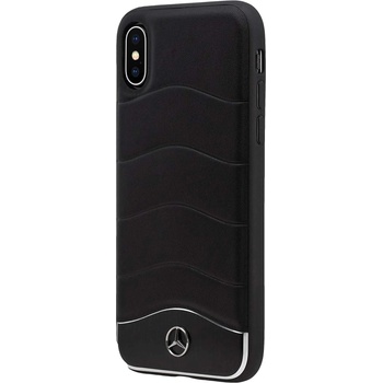 Mercedes-Benz Wave III Genuine Leather Hard Case - дизайнерски кожен кейс за iPhone XS, iPhone X (черен-сребрист)