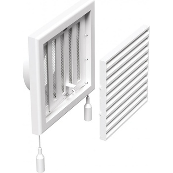 Image 1 of Dalap Бяла вентилационна PVC решетка с механични жалузи 186x186 мм и фланец Ø 150 мм (8506)
