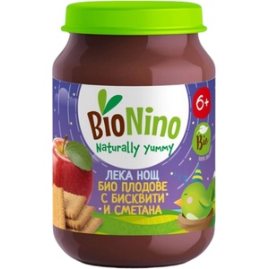 BioNino Био пюре BioNino Лека нощ - Плодове с бисквити и сметана, 6 м+, 190 g (BN2492) - baby