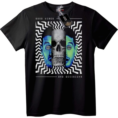 NOONEBRAND Тениска Добри Вибрации, Лоши Решения - XS, Black
