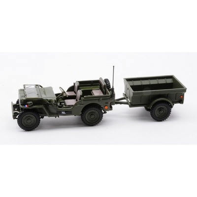 Cararama Jeep Willys NECAF Open 1/4 Ton Military Vehicle + přivěs 1:43