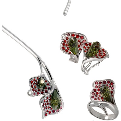 Granát Turnov Stříbrný set šperků 531 s českým granátem a vltavínem, rhodiovaný kala – Zbozi.Blesk.cz
