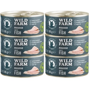 WILD FARM Мус от бяла риба 6x85 г - беззърнен мус за котки