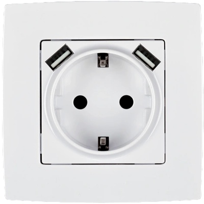 ELMARK City КОНТАКТ ШУКО С ВИНТОВА КЛЕМА+2xusb БЯЛ (190062)