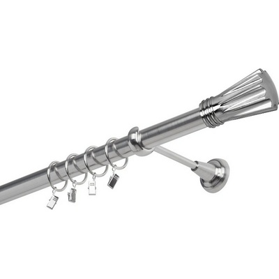 OK-GarnýžeCZ Garnýž kovová jednořadá 25mm Walchar nerez 150 cm do stěny / kroužky s žabkou