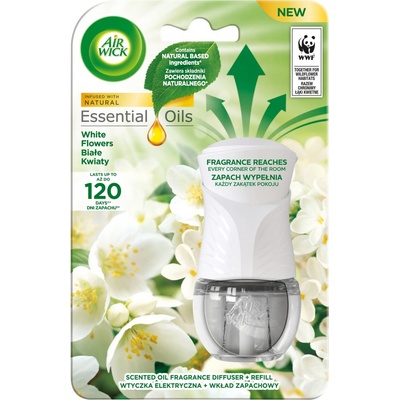 Air Wick Essential Oils White Flowers Bílé květy elektrický osvěžovač vzduchu komplet 19 ml