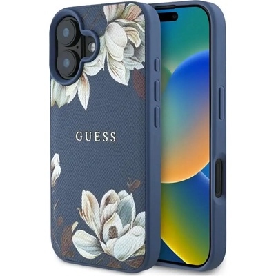 GUESS Калъф Guess Grained Printed Flower Pattern MagSafe за iPhone 16 син (3666339426026)