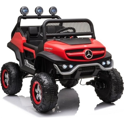 Lean Toys elektrické autíčko Mercedes Unimog nelakovaná motor 4x 45W batéria 1x12V7Ah červená
