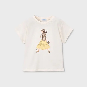 MAYORAL Тениска къс ръкав Бяла с жълта щампа за мини момиче Mayoral