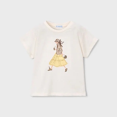 MAYORAL Тениска къс ръкав Бяла с жълта щампа за мини момиче Mayoral