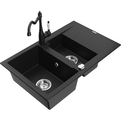 Mexen Gaspar гранитна мивка с 1, 5 камери с отцедник и кухненски смесител Carla, (6507-77-670700-70)