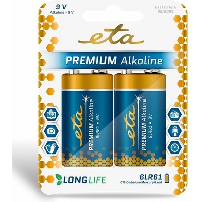 Eta Premium Alkaline 9V 6LR61 2 ks ETA9VPREM2