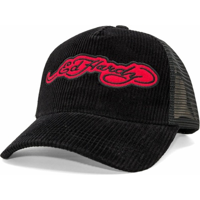 Ed Hardy Embroidery Applique Cord 5 Panel Trucker Cap Black