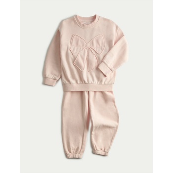 Marks & Spencer Двуделен комплект суитшърт с принт на панделки, с висок дял памук (2-8 години) Marks & Spencer розово Marks & Spencer | Rozov | Момичешки | 4-5 години