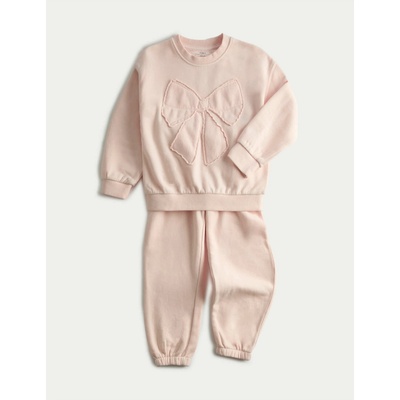 Marks & Spencer Двуделен комплект суитшърт с принт на панделки, с висок дял памук (2-8 години) Marks & Spencer розово Marks & Spencer | Rozov | Момичешки | 4-5 години