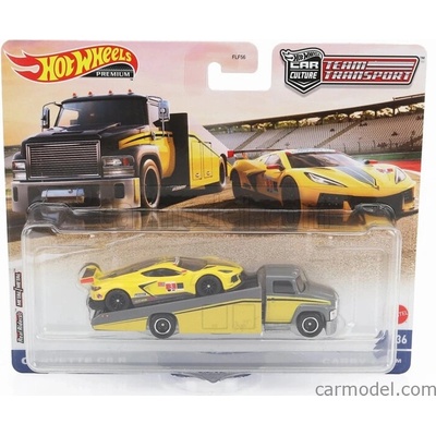 Mattel hot wheels Truck Ramp Truck Car Transporter With Chevrolet Corvette C8.r N 3 Racing 2021 Žlutá Šedá 1:64