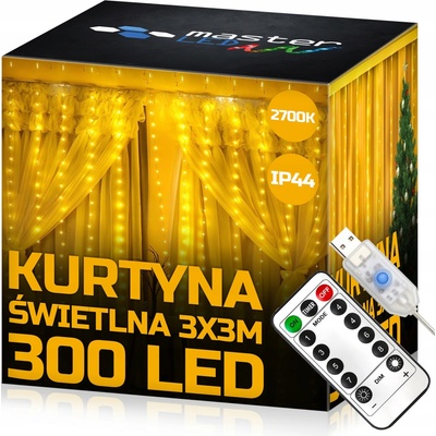 Vipelectro Světelný závěs 3x3m 300 LED s ovladačem na USB Teplá bílá