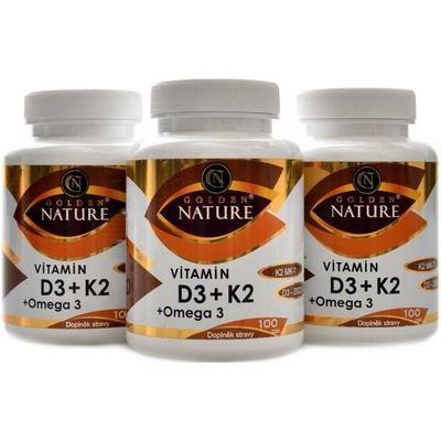 GoldenNature Vitamín D3 2000 + K2 MK7 + Omega 3 300 kapslí