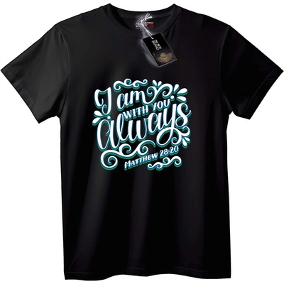 NOONEBRAND Тениска С теб съм винаги - Матей 28: 20 - 5XL, Black