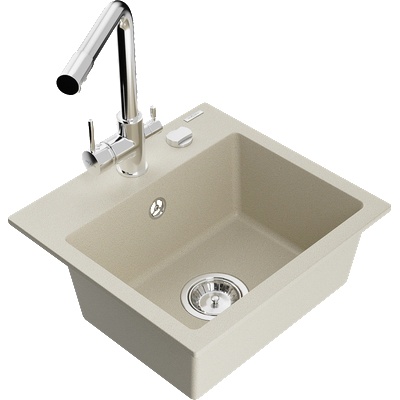 Mexen Milo гранитна мивка с 1 купа с кухненски смесител Duero, бежов - 6505-69-671600-00 (6505-69-671600-00)