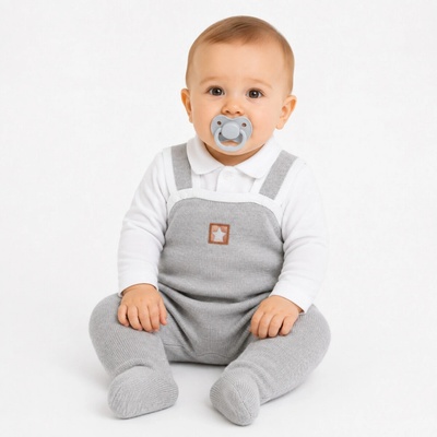 Baby Nellys 2-dielna súpravička Star, body dl. rukáv pletené dupačky sivé