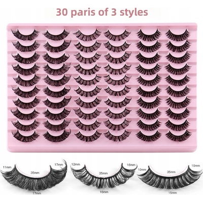 30 párov s 3 štýlmi umelých mihalníc, DD Curl, 3D Fluffy, opakované použitie