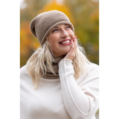Italy fashion zimní set čepice a nákrčník světle hnědá
