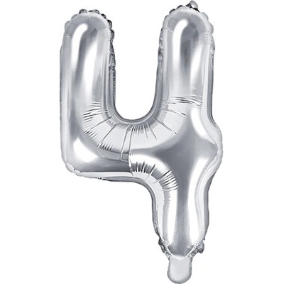 PartyDeco Fóliový balón Mini Číslo 4 strieborný 35cm