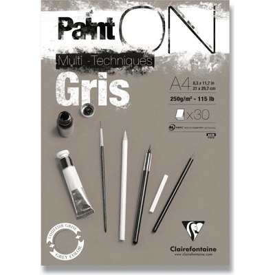 Clairefontaine Paint'ON Grey - blok - A4, 30 listů, 250 g