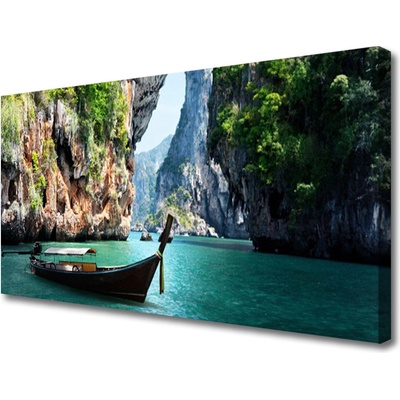 Obraz na plátně Loď Jezero Skály Krajina 100x50 cm
