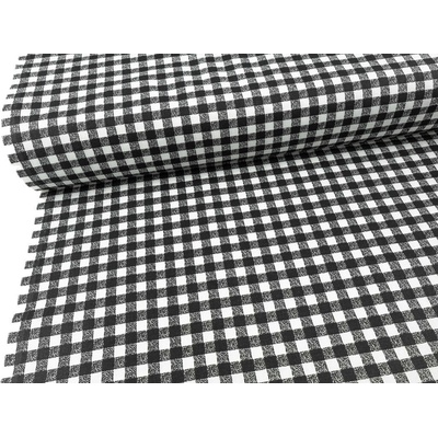 Mirtex Plátno HABINA 125/92321-16 Kostky černo-bílé 1cm šíře 142cm Zbytková metráž
