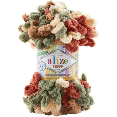 Alize příze Puffy color 6039 cihlová khaki hnědá béžová
