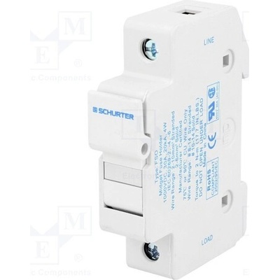 SCHURTER 0091.0001 Zásuvka; 10,3x38mm; na přípojnici DIN; 30A; 600VAC; Póly: 1; póly: 1