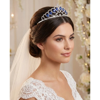 B-Top svatební tiára s modrými a čirými krystaly – Zboží Dáma