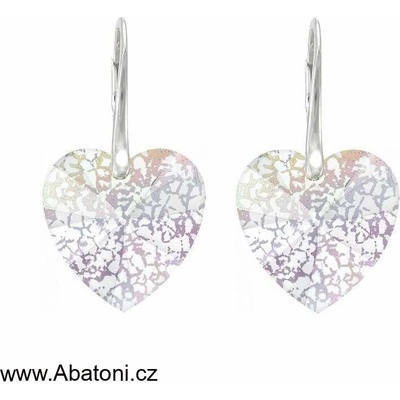 Swarovski Elements Heart krystal stříbrné náušnice visací bílé duhové srdce srdíčka 31012.2 Crystal White Patina