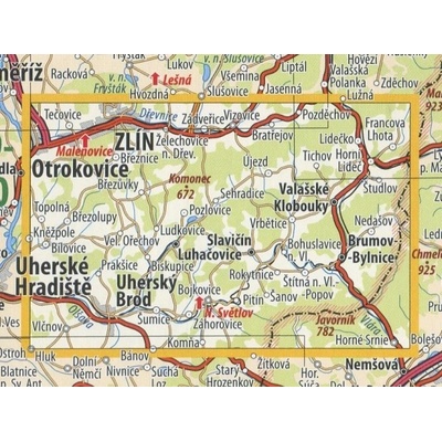 KČT 93 Vizovické vrchy - nástěnná turistická mapa 90 x 60 cm Varianta: mapa v dřevěném rámu, Provedení: Ticiago černý