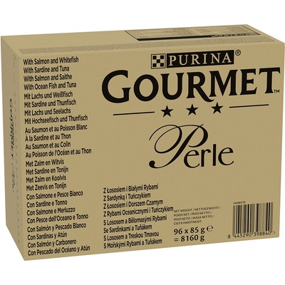 Gourmet Perle Losos a bílé ryby / Sardinky a tuňák / Losos a treska / Mořské ryby a tuňák 96 x 85 g