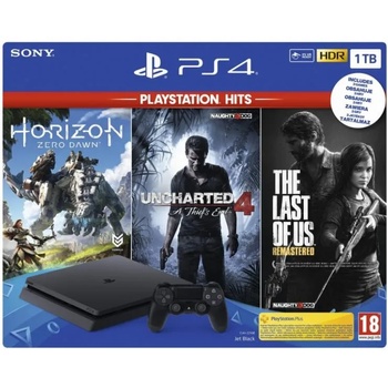 Sony PlayStation 4 Slim 1TB (PS4 Slim 1TB) + PS Hits: Horizon Zero Dawn + Uncharted 4 + The Last of Us Remastered